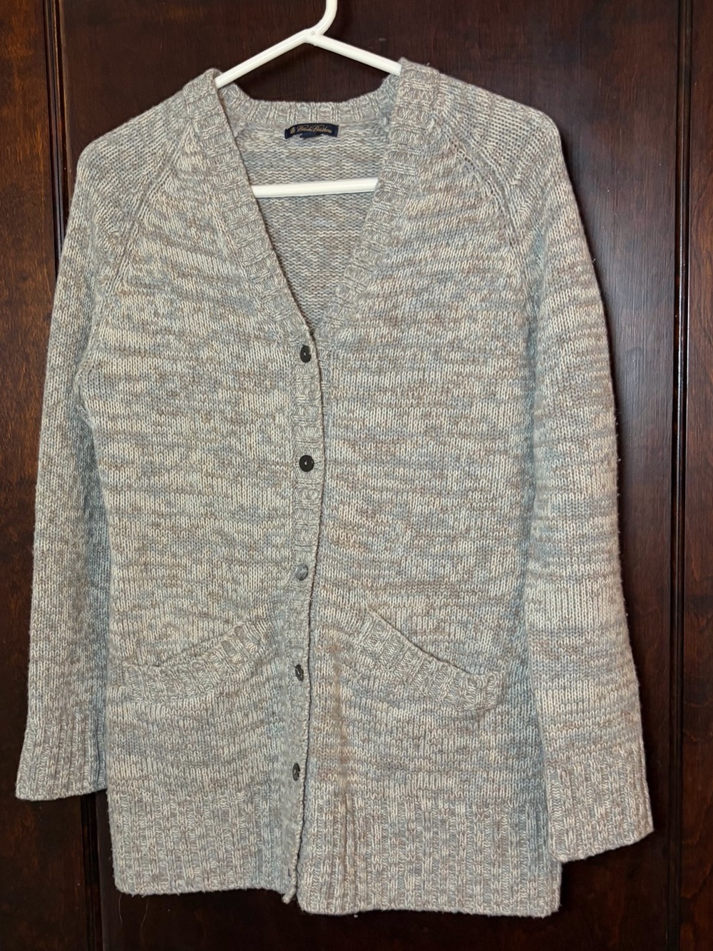 Brooks Brothers Women’s Sweater Medium Button Cardigan Gray Marl Knit 100% Wool